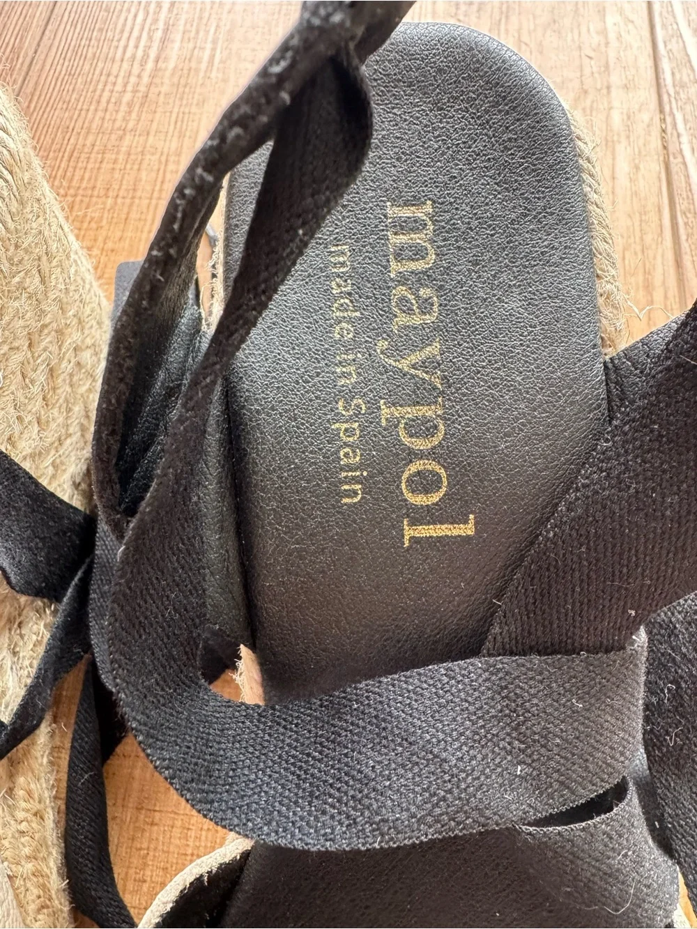 Maypol Espadrille Wedge Sandals EU 39 US 8.5 Black Cream Leather Lace Up Spain